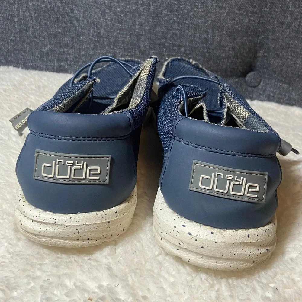 Hey Dude Wally‎ Sox Navy Grey Mens Casual Loafers Slip On Shoes Size 10